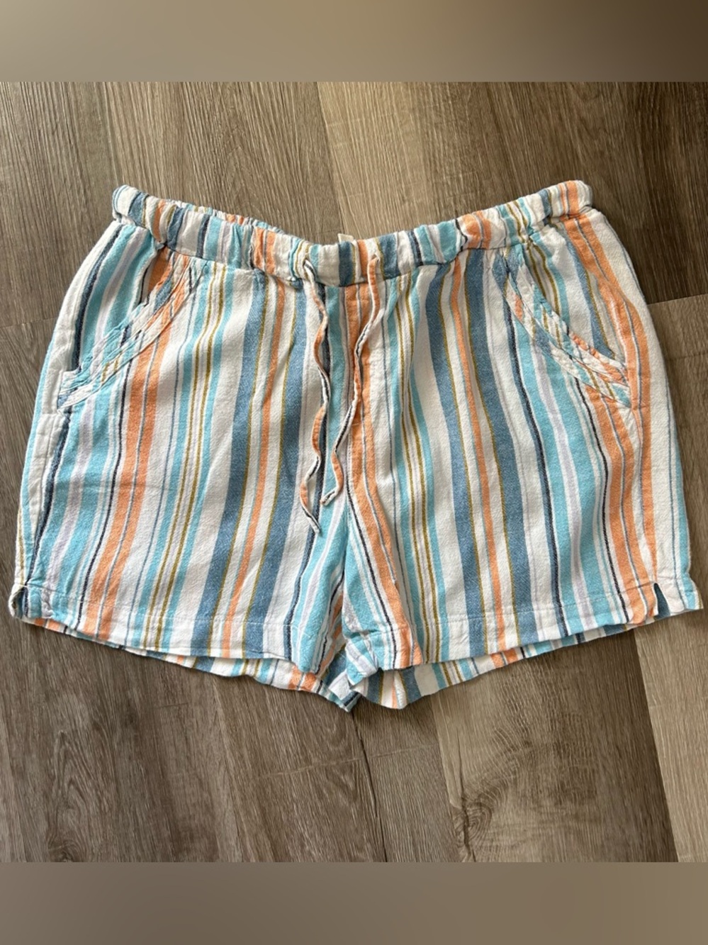 Briggs Womens Shorts Striped Drawstring Boho drawstring High Rise Linen Size L